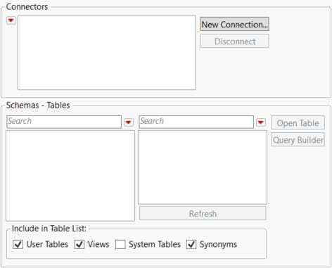 Select Data Connector Window Before Establishing Any Connections