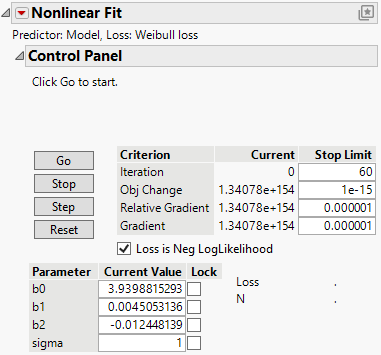 Initial Nonlinear Fit Control Panel