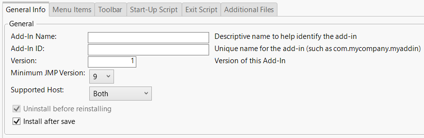 Add-In Builder General Info Tab