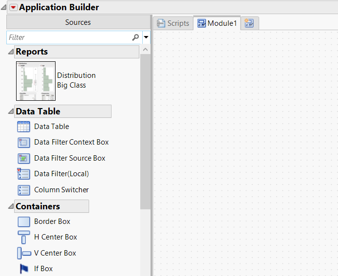 New Application with Distribution Report in the Sources Panel