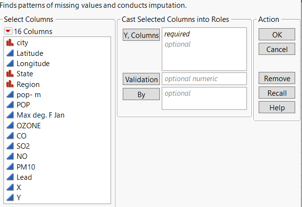 Explore Missing Values Launch Window