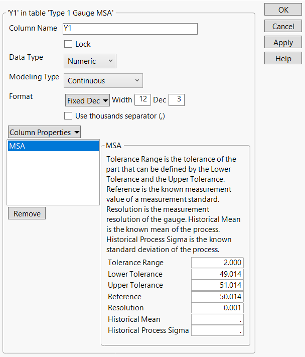 MSA Column Property