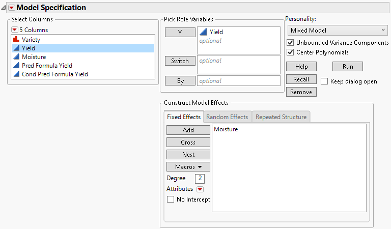 Completed Fit Model Launch Window Showing Fixed Effects