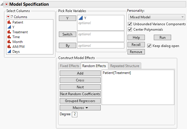 Fit Model Launch Window Showing Completed Random Effects Tab