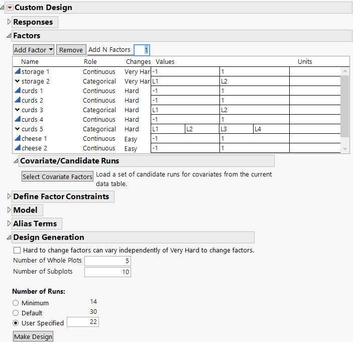 Factors and Design Generation for a Split-Split-Plot Design