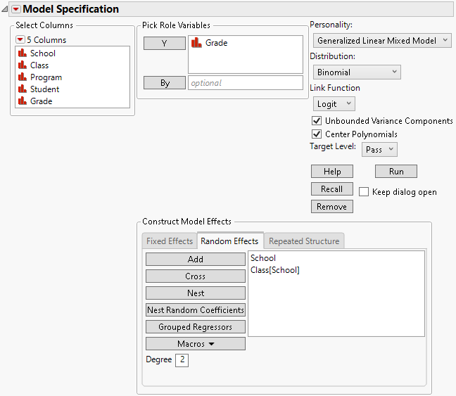 Completed Fit Model Launch Window Showing Random Effects Tab