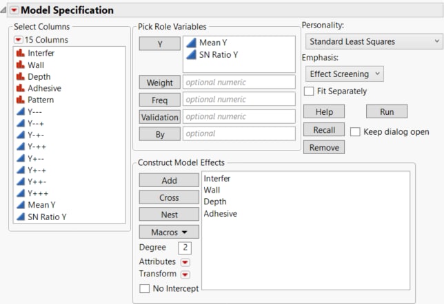 Fit Model Launch Window for Taguchi Data