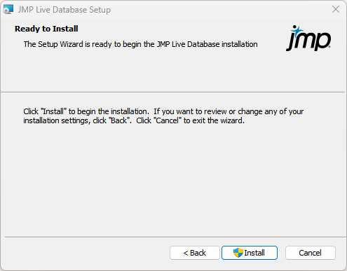 Start JMP Live Database Installation