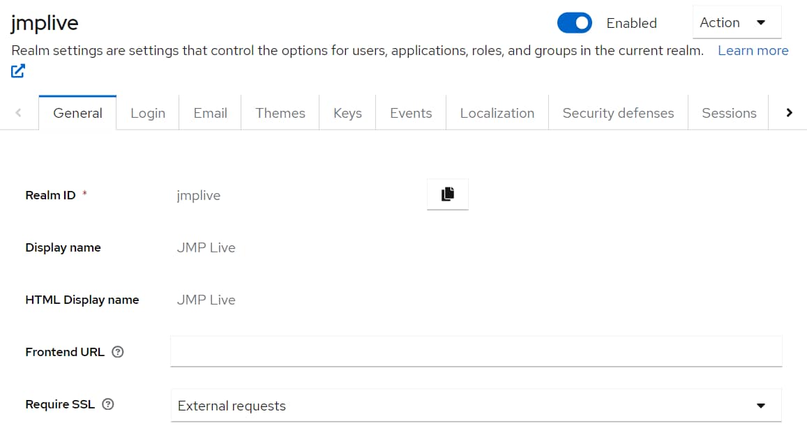 Keycloak Administration Console General Options