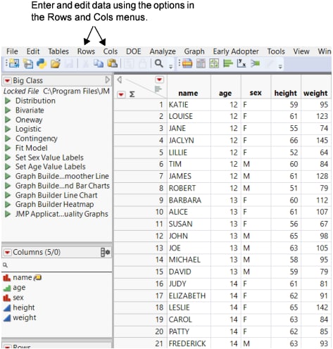 The Rows and Cols Menus