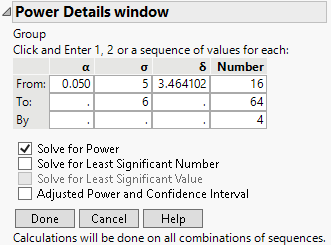 Power Details Window for Bacteria Study