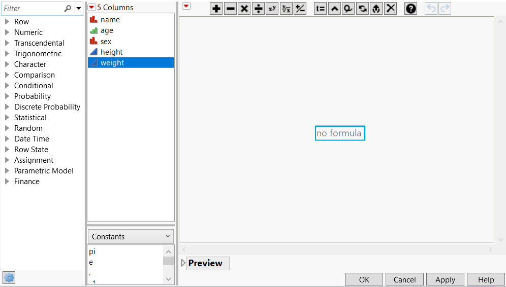 The Formula Element Browser with Constants Selected