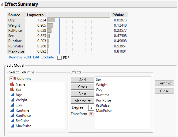 Effect Summary Edit Model Panel