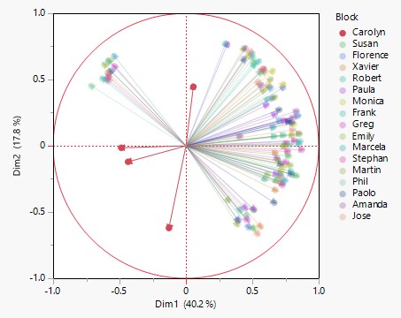 Loading Plot with Results for Carolyn Highlighted