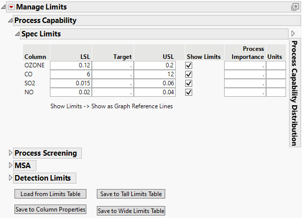 Set Specification Limits