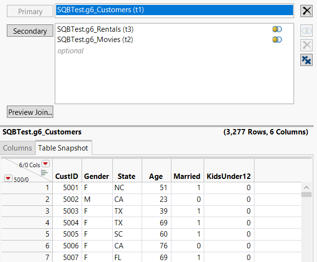 Table Snapshot Tab