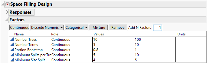 Tuning Factors for Space Filling design