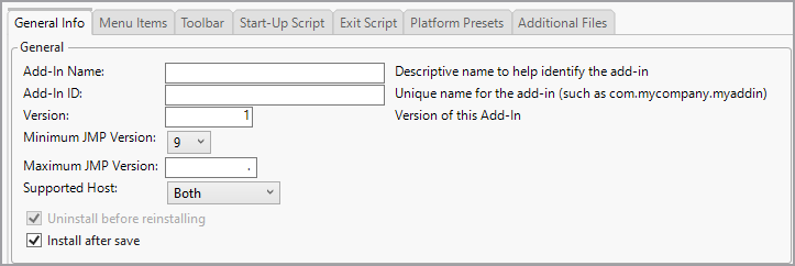 Add-In Builder General Info Tab