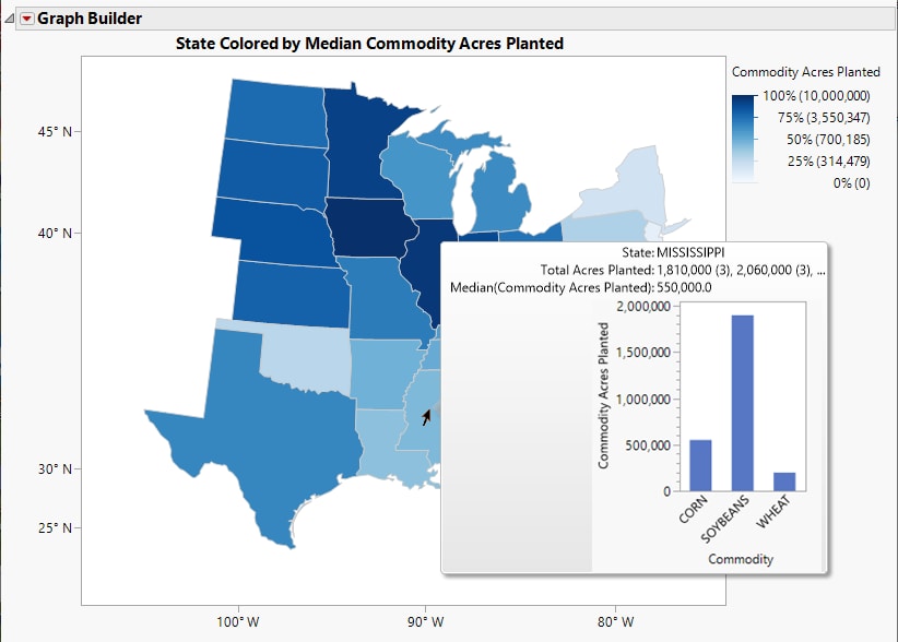 Completed Map Colored by Median Commodity Acres Planted