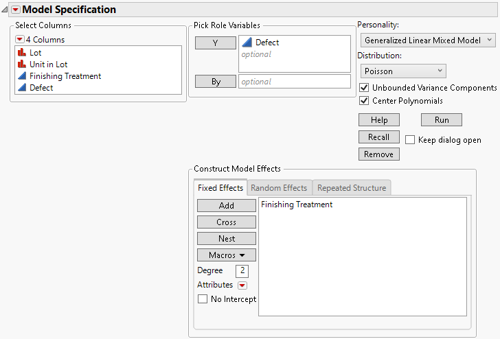 Completed Fit Model Launch Window Showing Fixed Effects