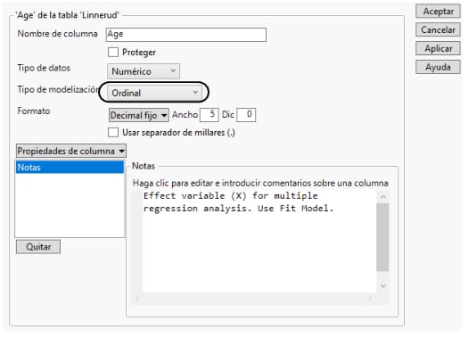 Column Info Window