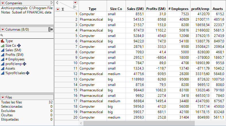 Example of a Data Table