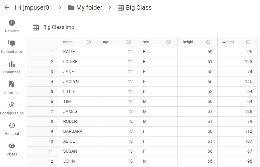 Example Data Table