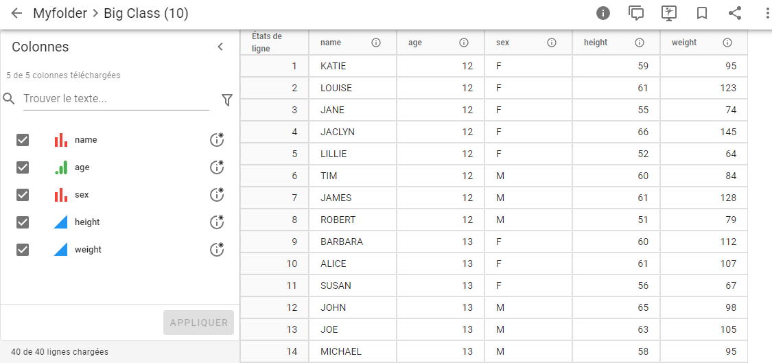 Example Data Table