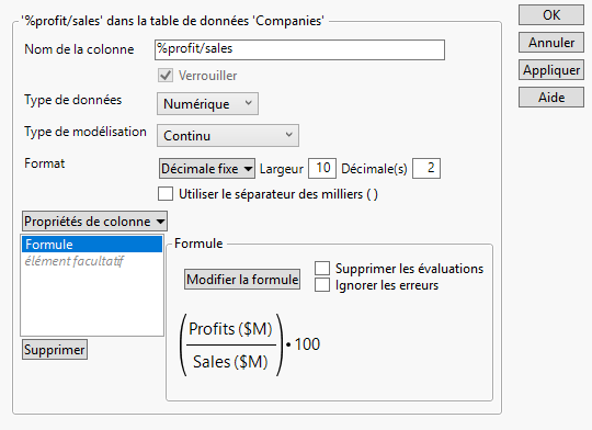 Column Info Window