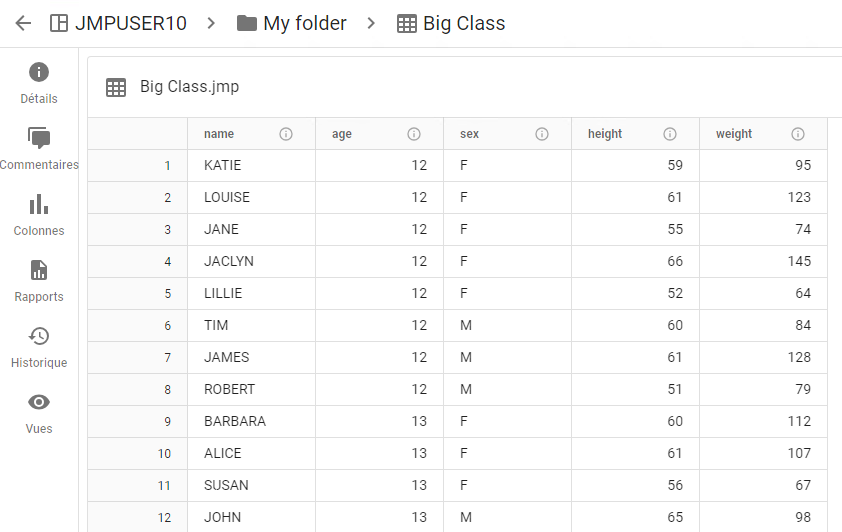 Example Data Table