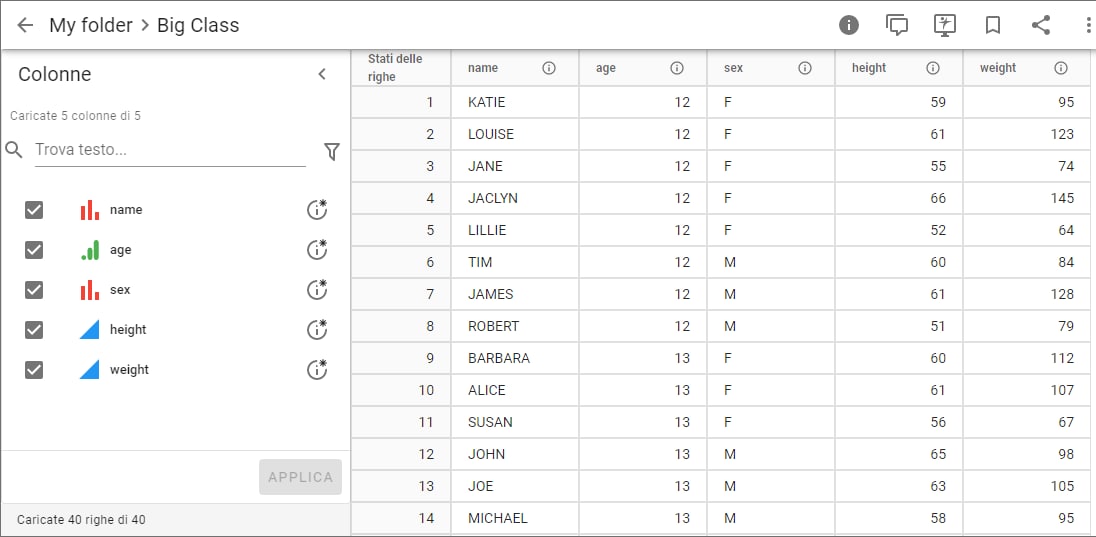 Example Data Table