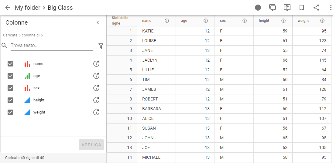 Example Data Table