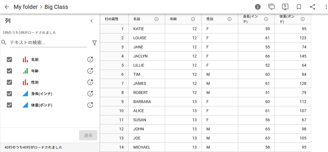 Example Data Table