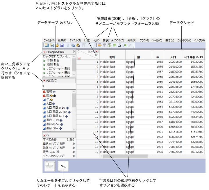 データテーブルの機能