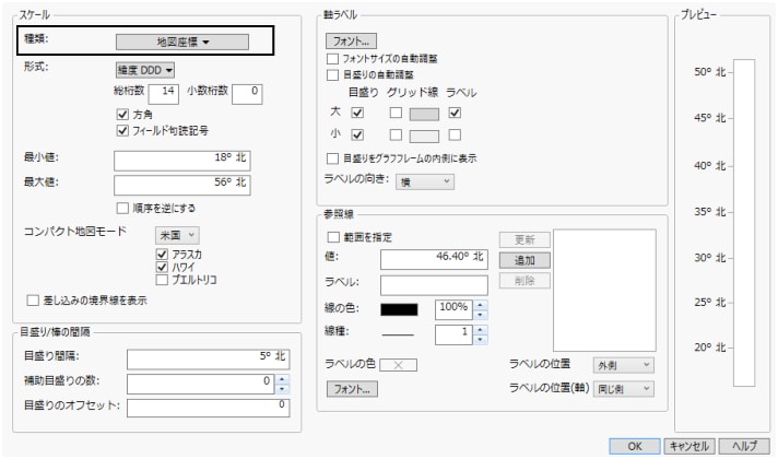 「Y軸の指定」ウィンドウ