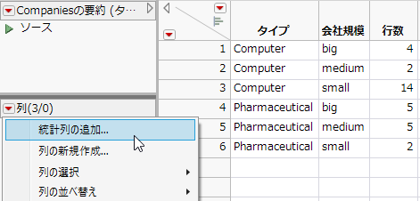 データテーブル内からの要約統計量の列の作成