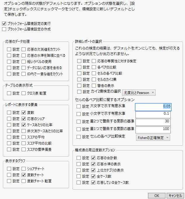 環境設定の設定ウィンドウ