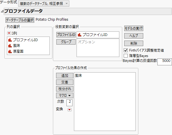 入力後の「プロファイルデータ」アウトライン