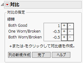「対比の指定」ウィンドウ