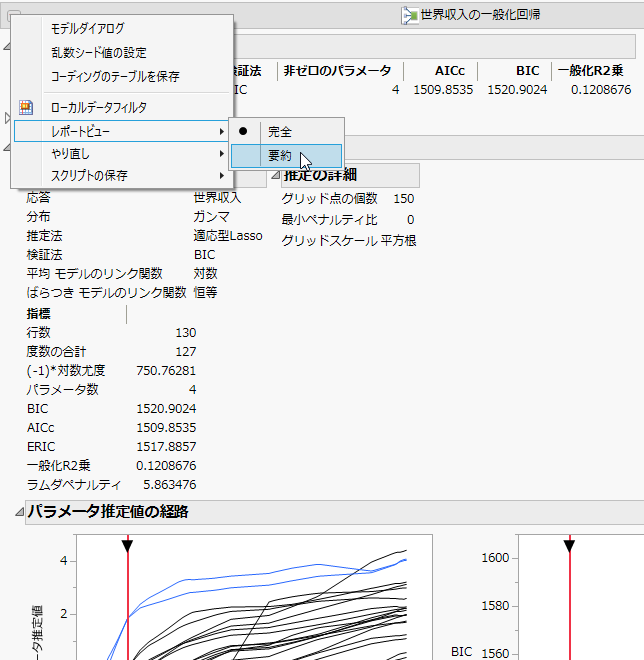 要約モードにおけるレポート