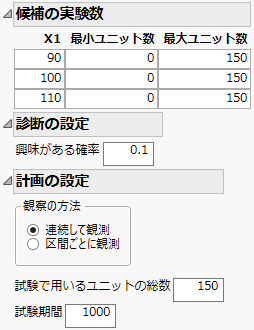 候補の実験数と設定