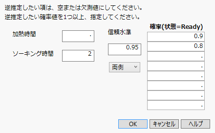 「逆推定」の指定ウィンドウ