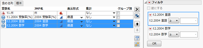 選択したフィルタ