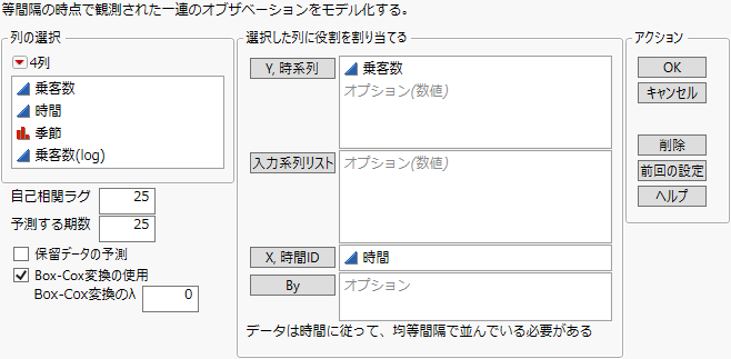 「時系列分析」起動ウィンドウ