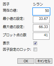 連続尺度の因子の「因子設定」ウィンドウ