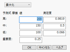 「応答目標」ウィンドウ