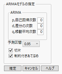 「ARIMAの指定」ウィンドウ