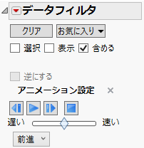 「データフィルタ」と「ローカルデータフィルタ」のアニメーション設定パネル