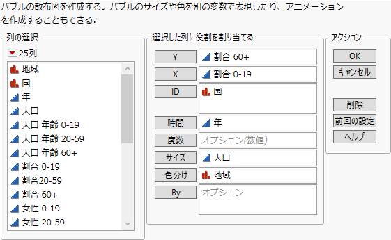 「バブルプロット」起動ウィンドウ