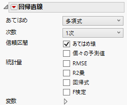 「回帰直線」のオプション